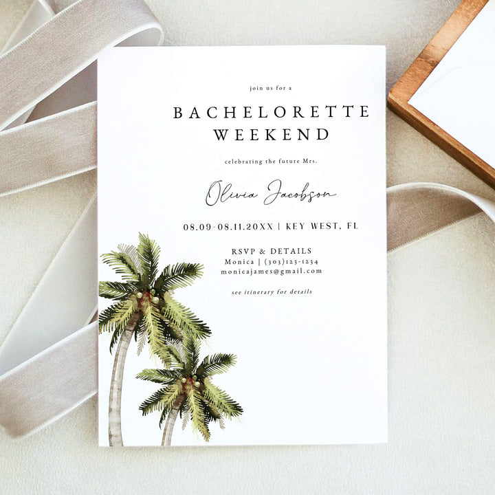 MONA Tropical Beach Bachelorette Invitation & Weekend Itinerary