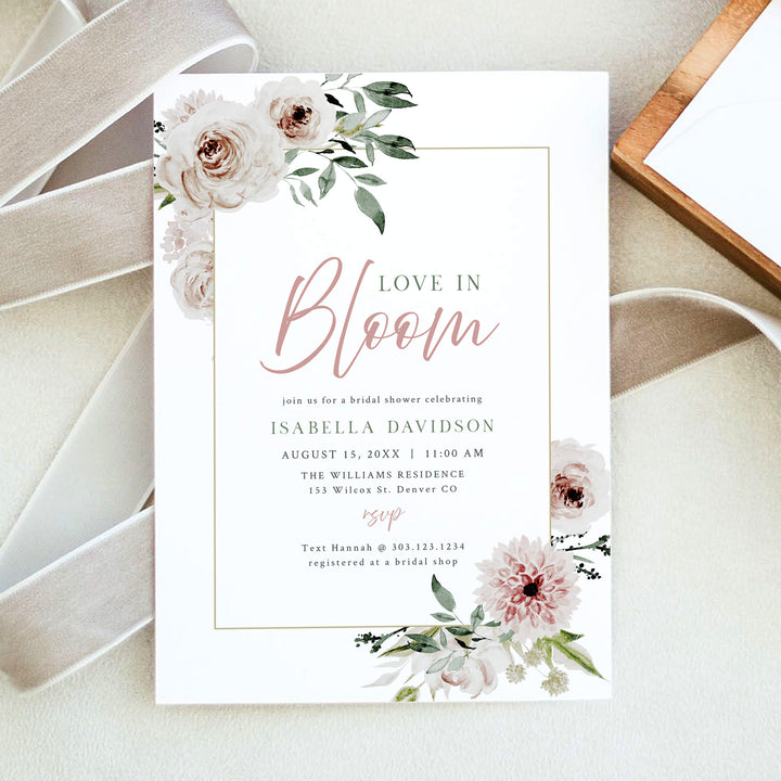 ROBYN Love in Bloom Blush Pink Floral Bridal Shower Invitation