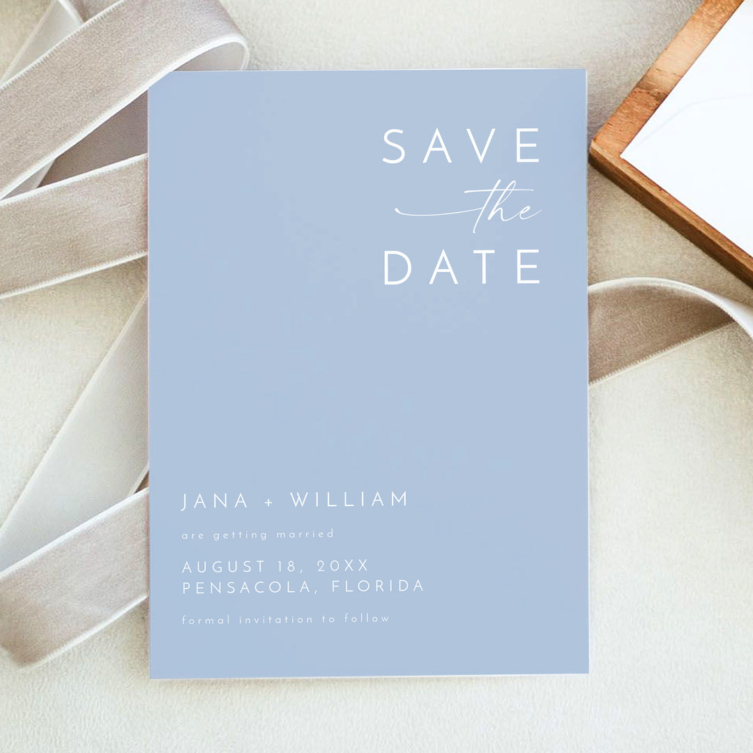 KENNEDY Modern Dusty Blue Wedding Save the Dates with Photo