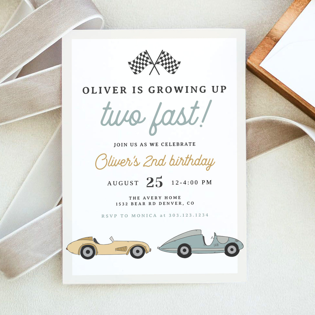 MAVERICK 2nd Birthday Racing Car Invitation