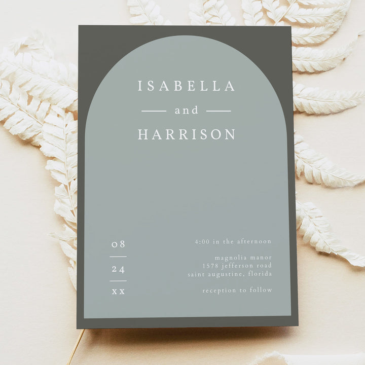 NINA Rustic Boho Arch Wedding Photo Invitation Suite