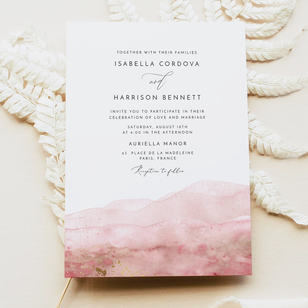 JULIEN Blush Pink Watercolor Wedding Photo Invitation Suite