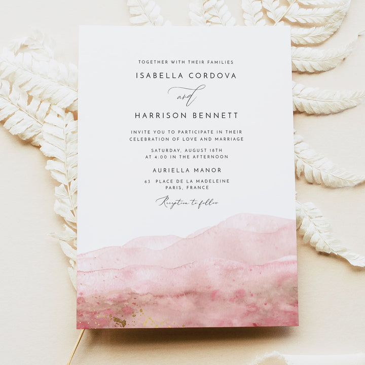 JULIEN Blush Pink Watercolor Wedding Photo Invitation Suite