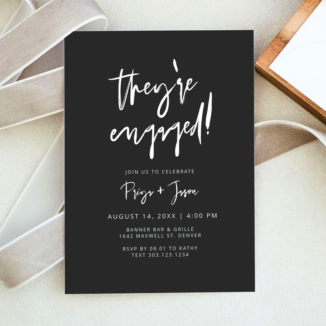 PRIYA They're Engaged Edgy Black Engagement Party Invitations