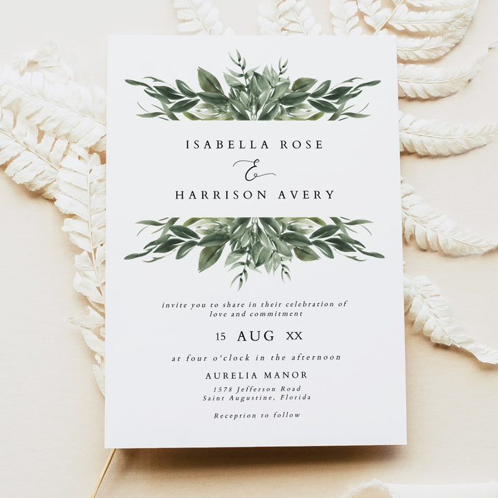 LANA Elegant Sage Green Garden Wedding Invitation Suite with Photo
