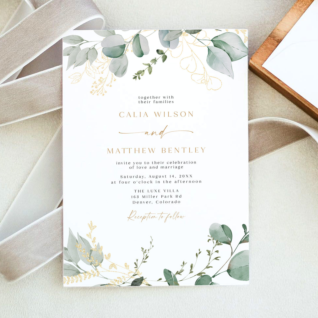 CALIA Modern Watercolor Greenery Wedding Invitations with Photo