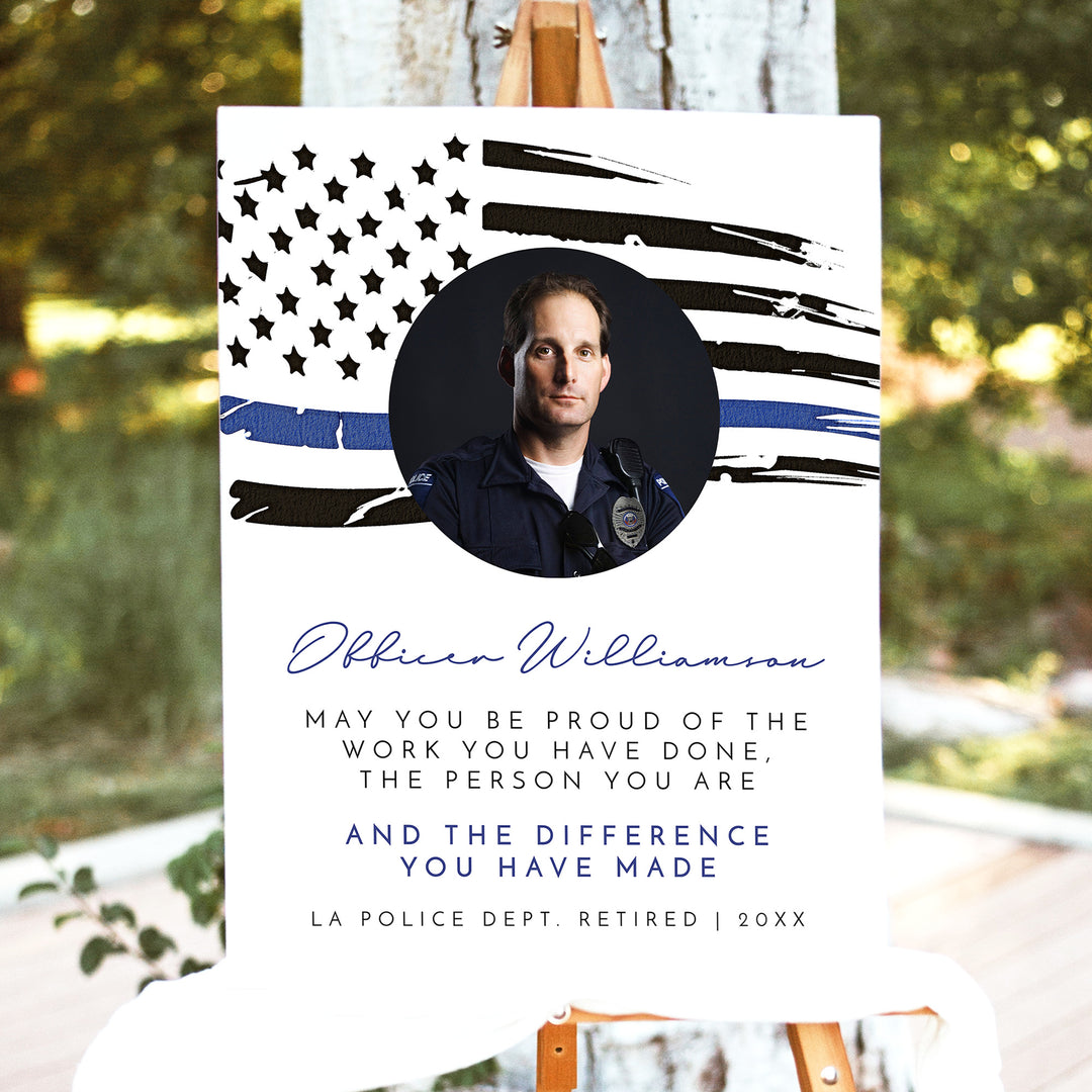 POLICE Officer Thin Blue Line Flag Retirement Party Welcome Sign