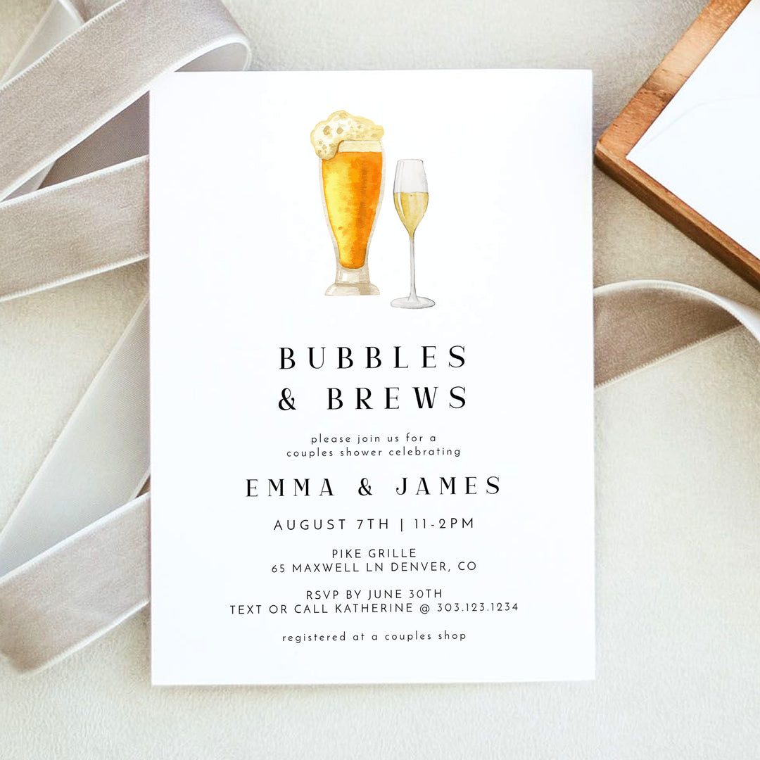 CHARLIE Bubbles and Brews Couples Wedding Shower Invitations with Photo