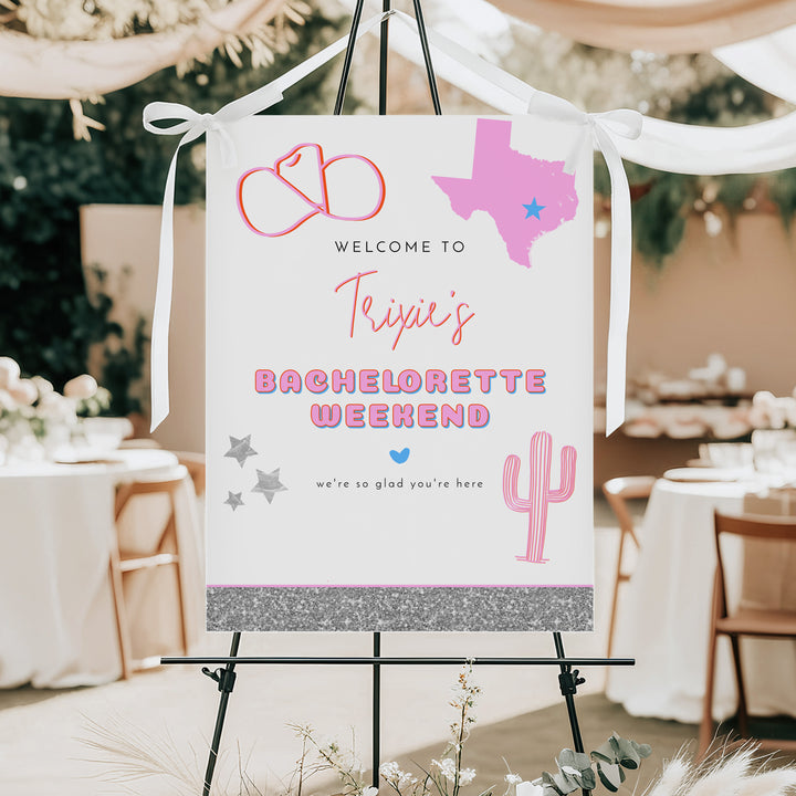 DINA Retro Texas Cowgirl Bachelorette Weekend Welcome Sign