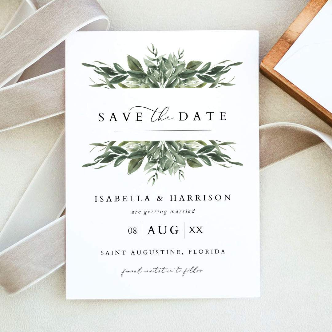LANA Winter Greenery Watercolor Wedding Save the Date Cards