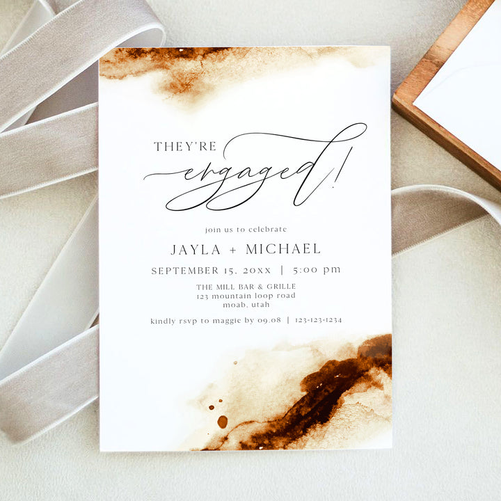 JAYLA They're Engaged Modern Watercolor Engagement Party Invitation