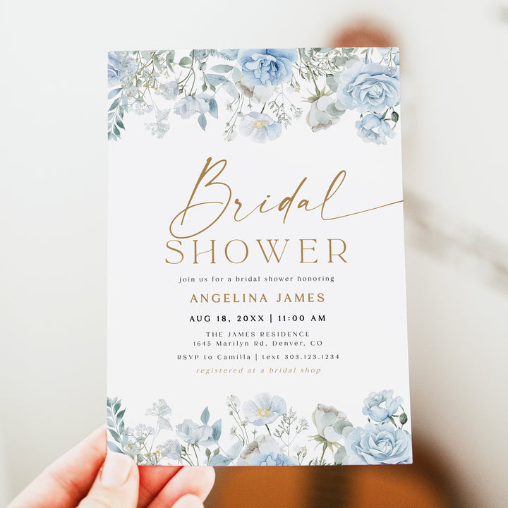FLEUR Dusty Blue Floral Bridal Shower Invitation