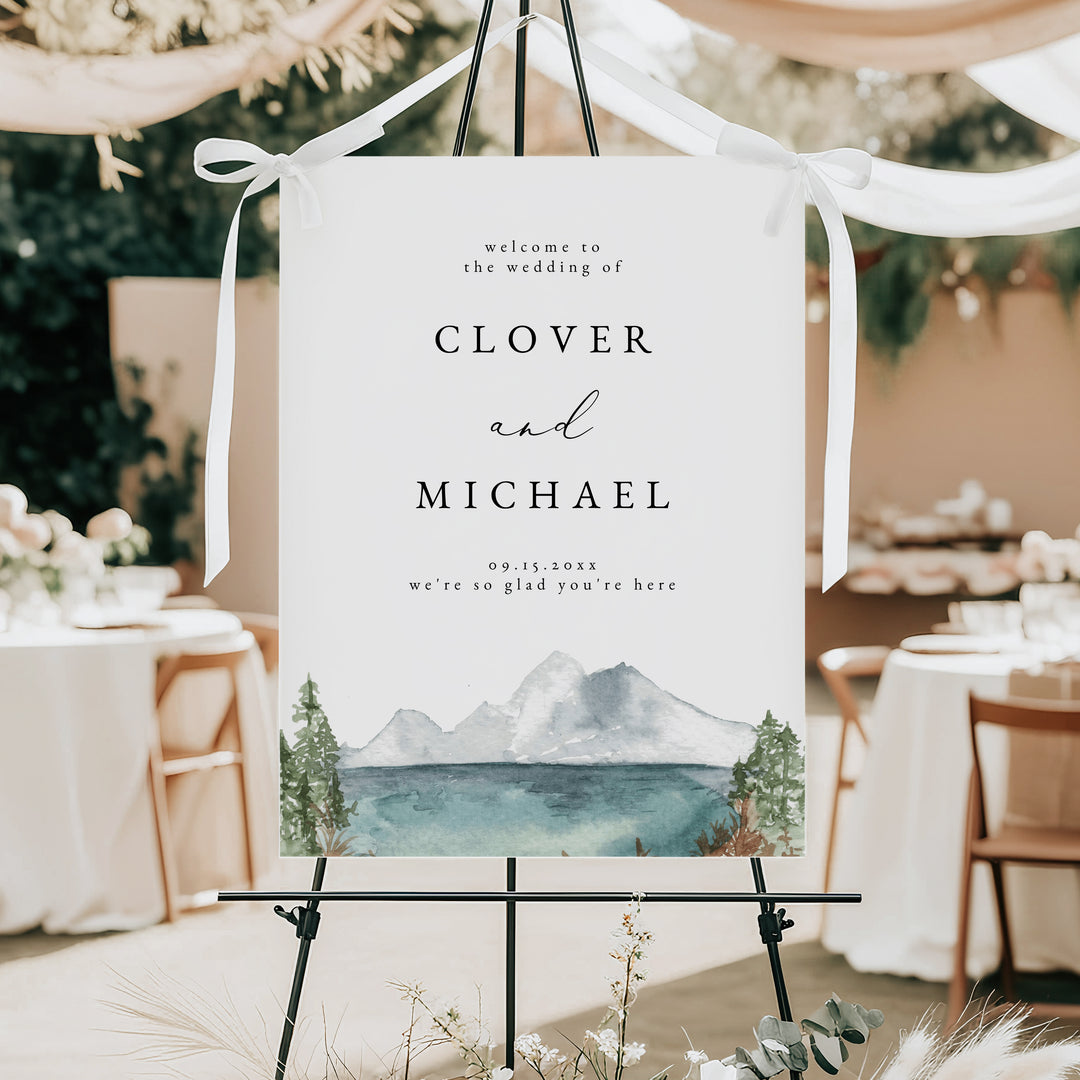 CLOVER Watercolor Mountain Wedding Welcome Sign