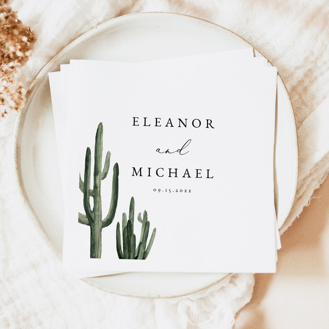 ELEANOR Modern Boho Cactus Wedding Napkin Personalized