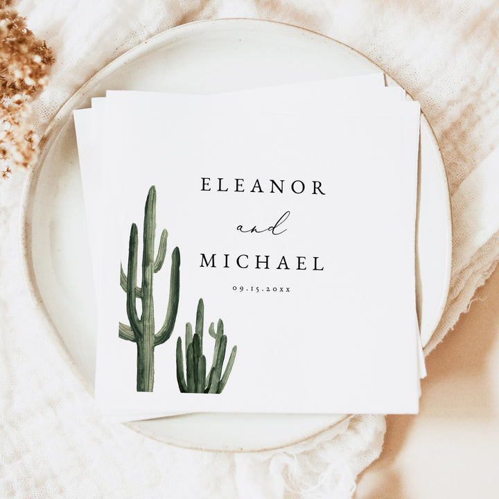 ELEANOR Modern Boho Cactus Wedding Napkin Personalized