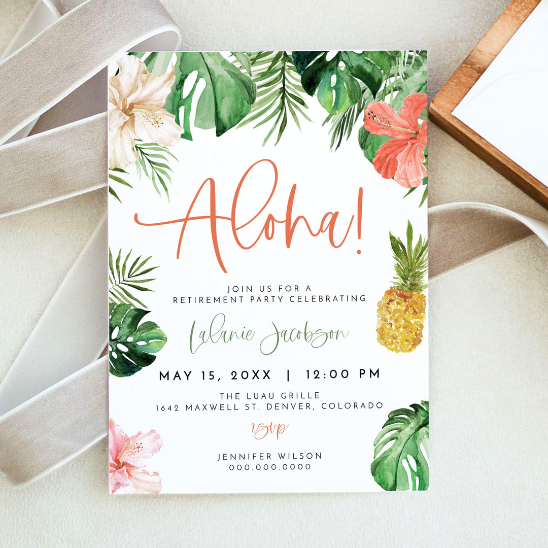 LALANI Pink Tropical Luau Retirement Party Invitations