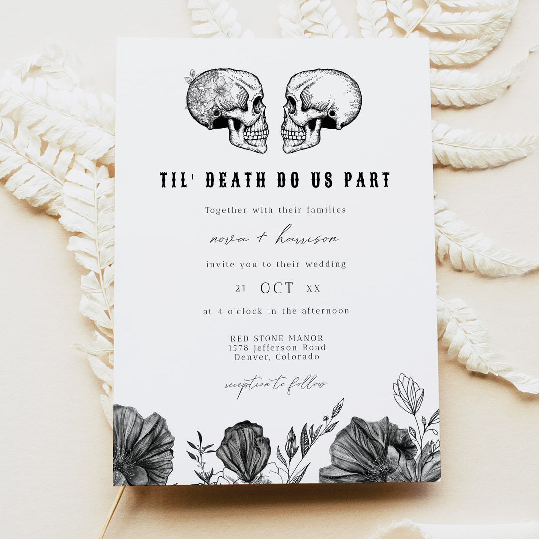 NOVA Til Death Do Us Part Black Gothic Wedding Invitation Set