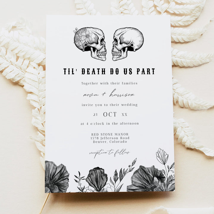 NOVA Til Death Do Us Part Black Gothic Wedding Invitation Set