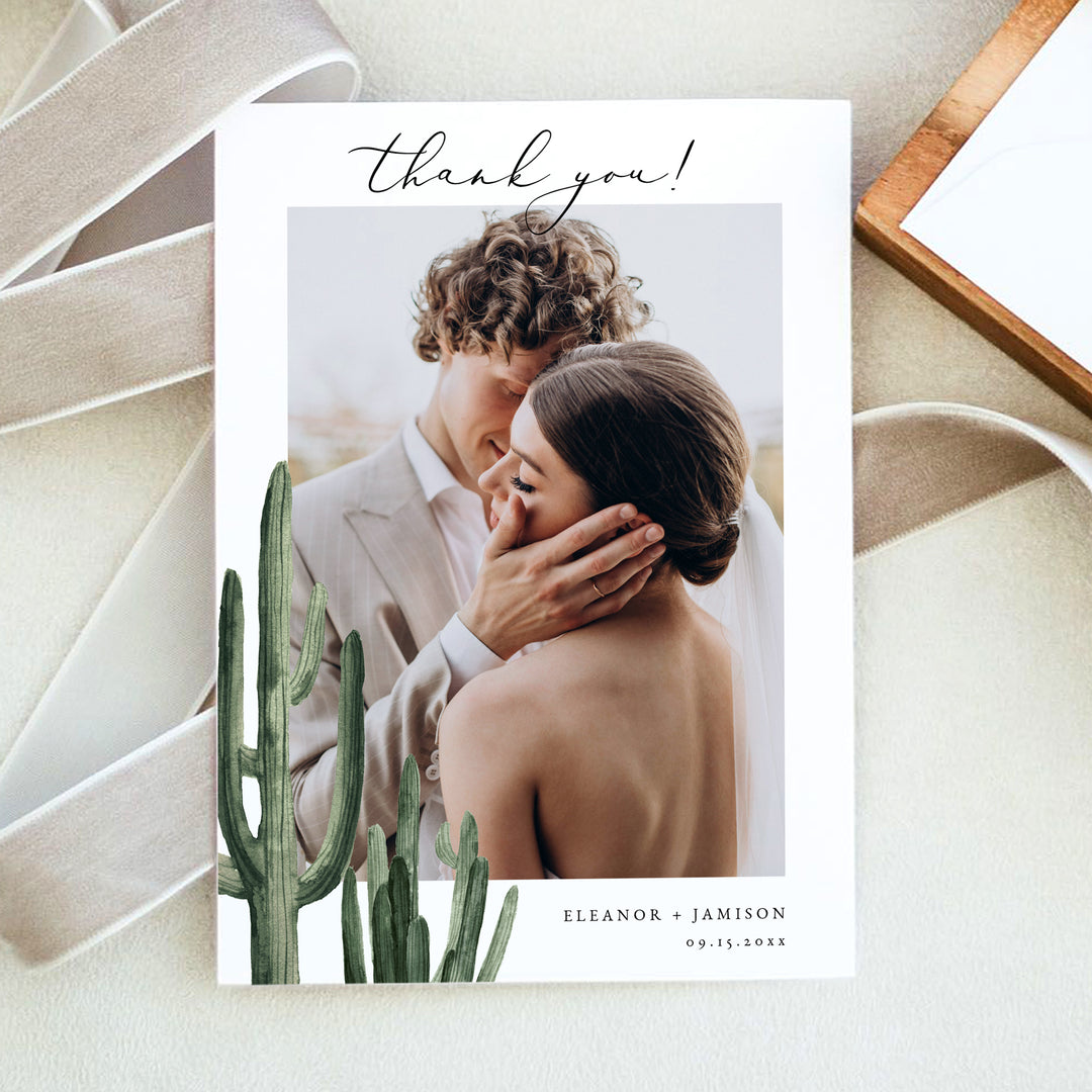 ELEANOR Rustic Bohemian Wedding Thank You Card with Photos