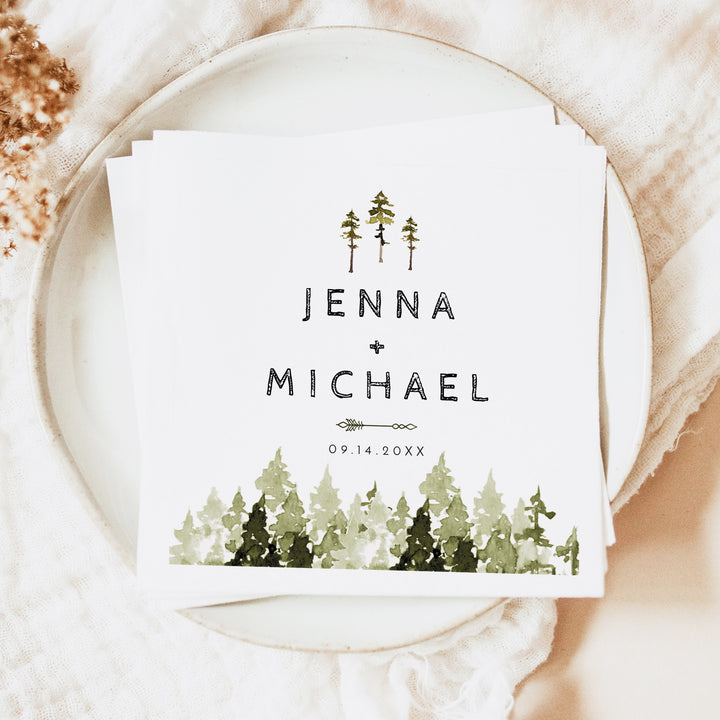 JENNA Pine Tree Forest Wedding Napkins Personalized