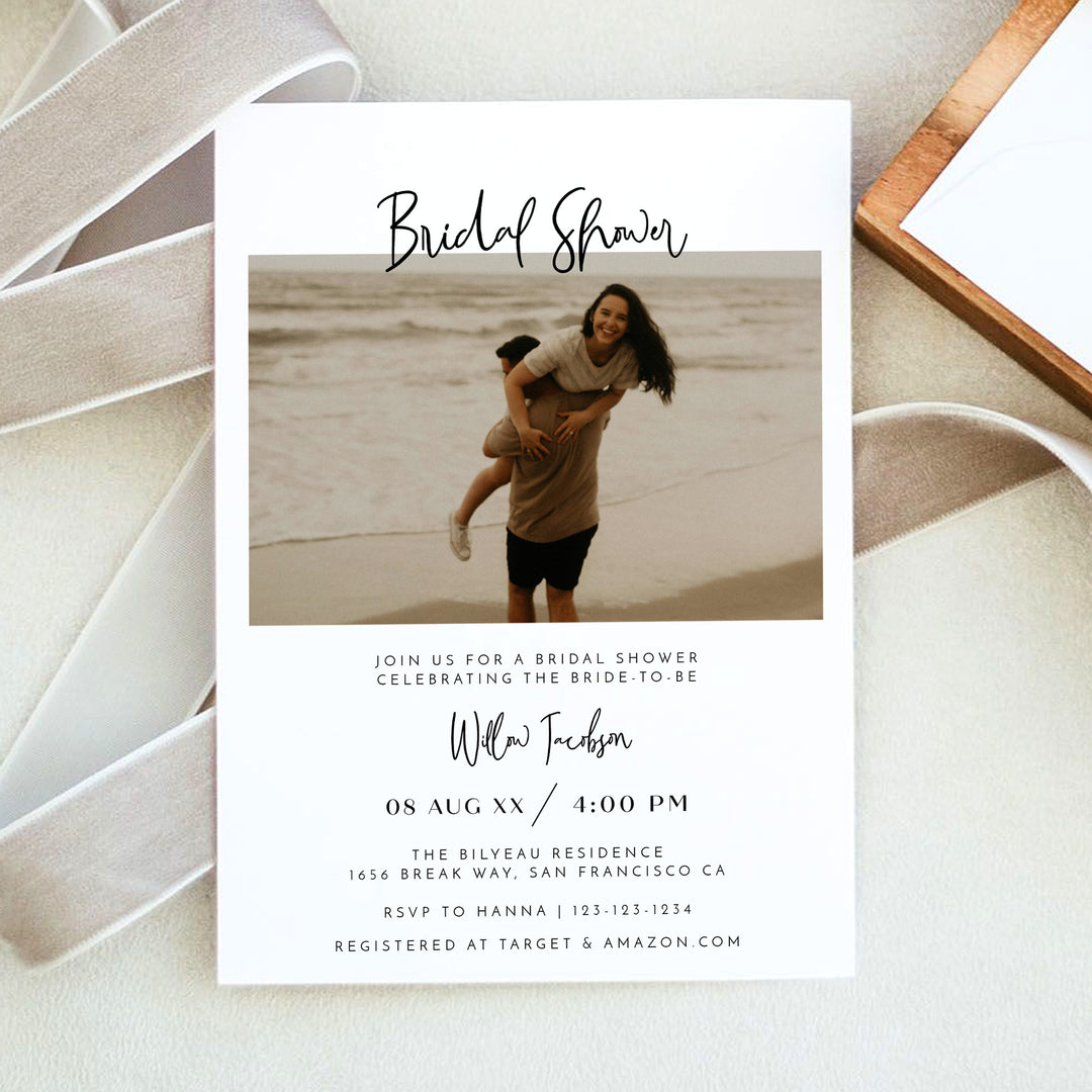 WILLOW Simple Boho Photo Bridal Shower Invitation