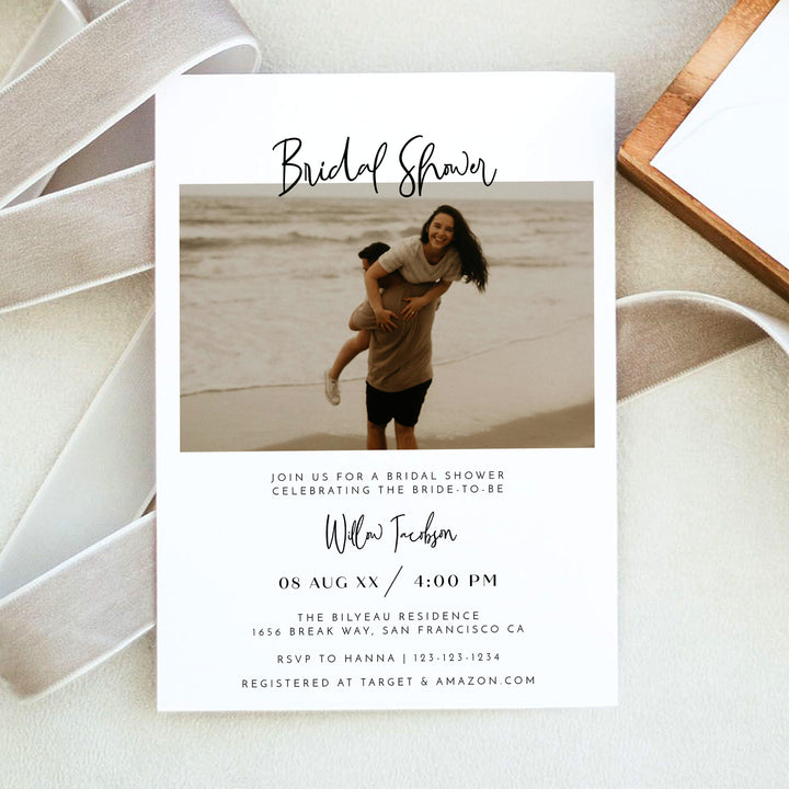 WILLOW Simple Boho Photo Bridal Shower Invitation