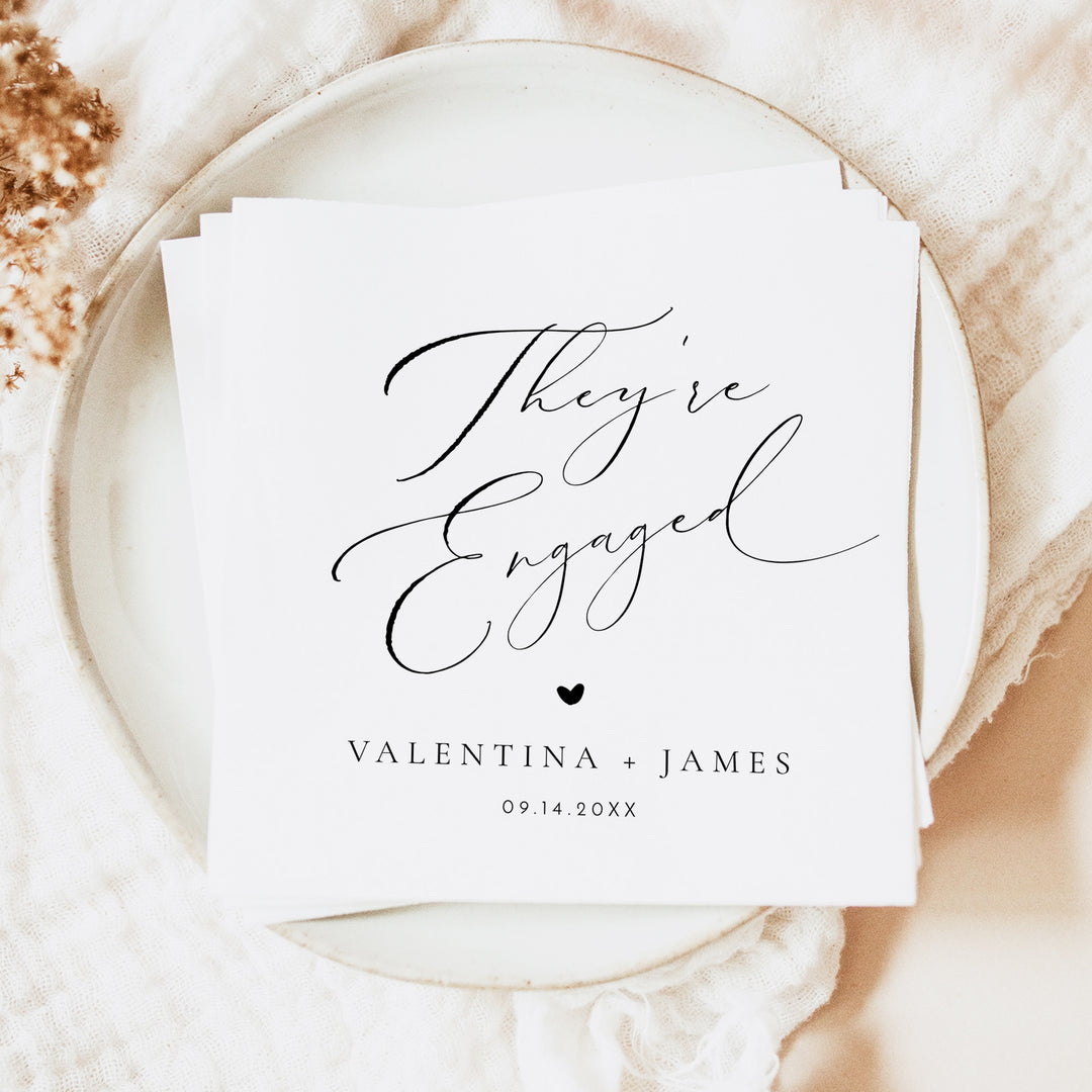 VALENTINA They're Engaged  Black and White Engagement Party Napkins