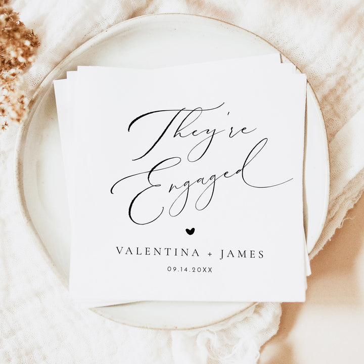 VALENTINA They're Engaged  Black and White Engagement Party Napkins