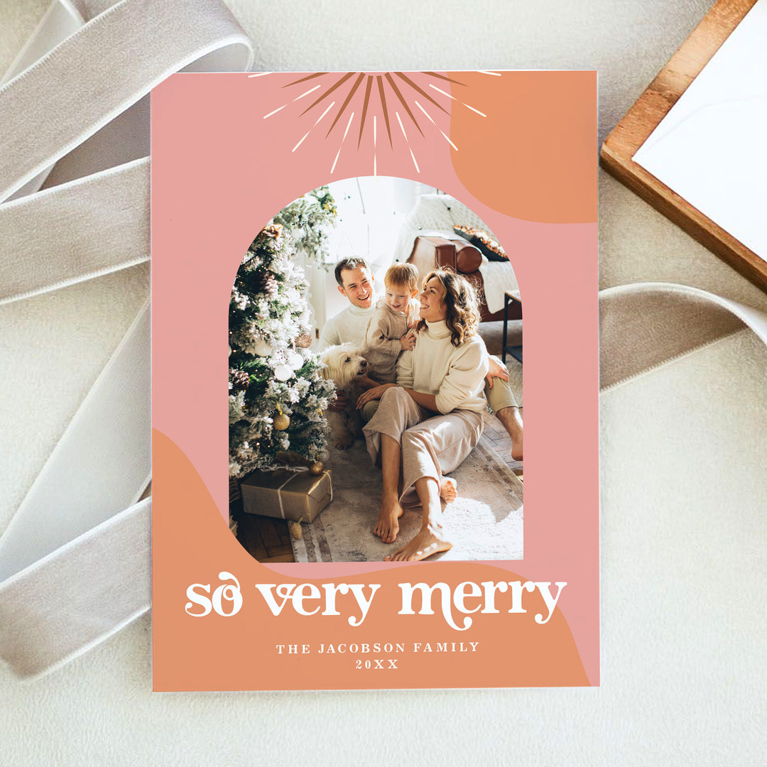 TRIXIE So Very Merry Retro 70s Hippie Arch Photo Holiday Cards