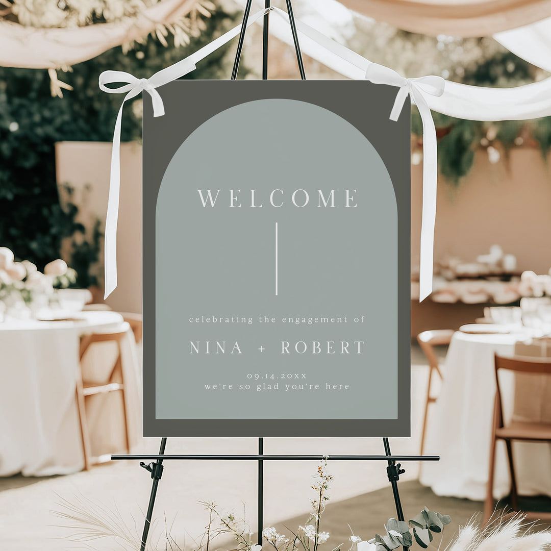 NINA Elegant Green Boho Engagement Party Welcome Sign
