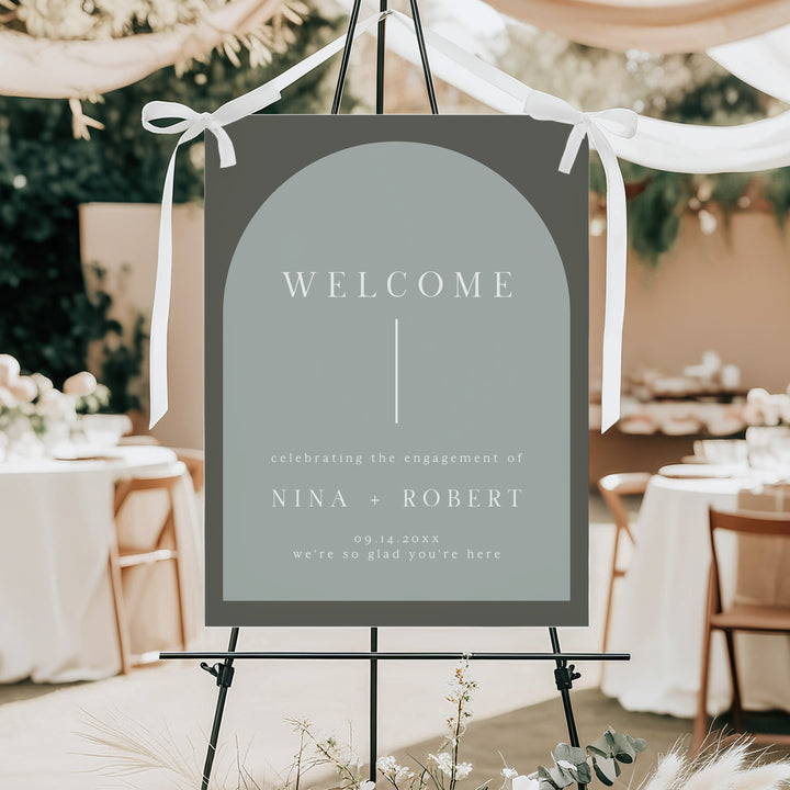 NINA Elegant Green Boho Engagement Party Welcome Sign