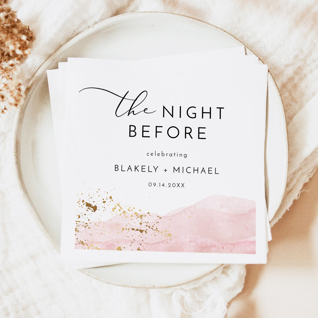 JULIEN Pink Watercolor The Night Before Rehearsal Dinner Napkins