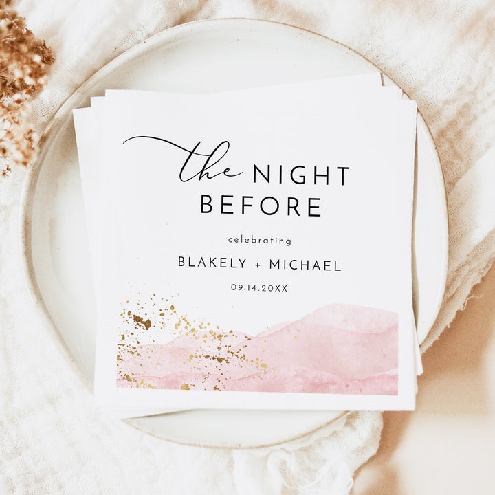 JULIEN Pink Watercolor The Night Before Rehearsal Dinner Napkins