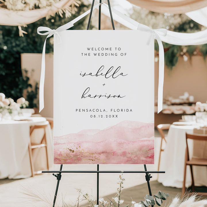 JULIEN Elegant Pink Watercolor Wedding Welcome Sign