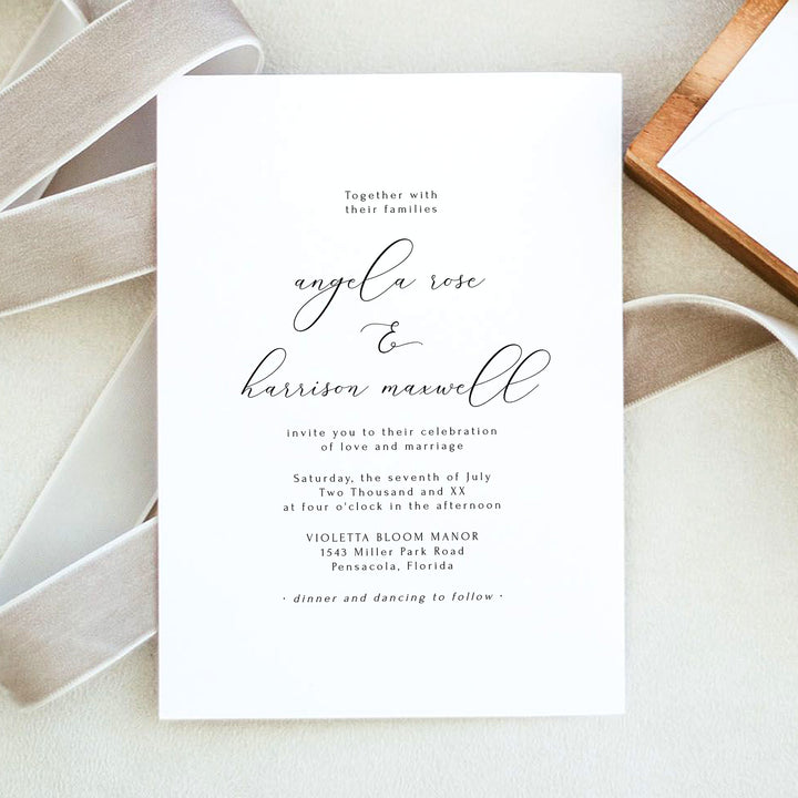ASHER Simple Black and White Script Wedding Invitation with Photo