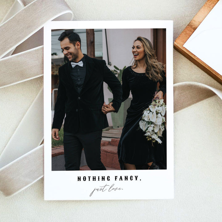 NOVA Nothing Fancy Just Love Gothic Elopement Announcement with Photo