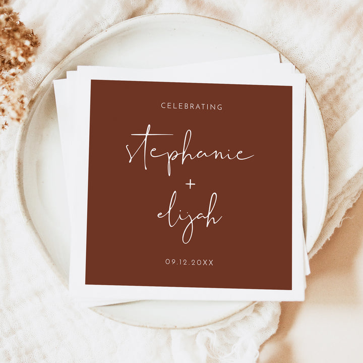 CORIANDER Modern Calligraphy Burnt Orange Wedding Napkin