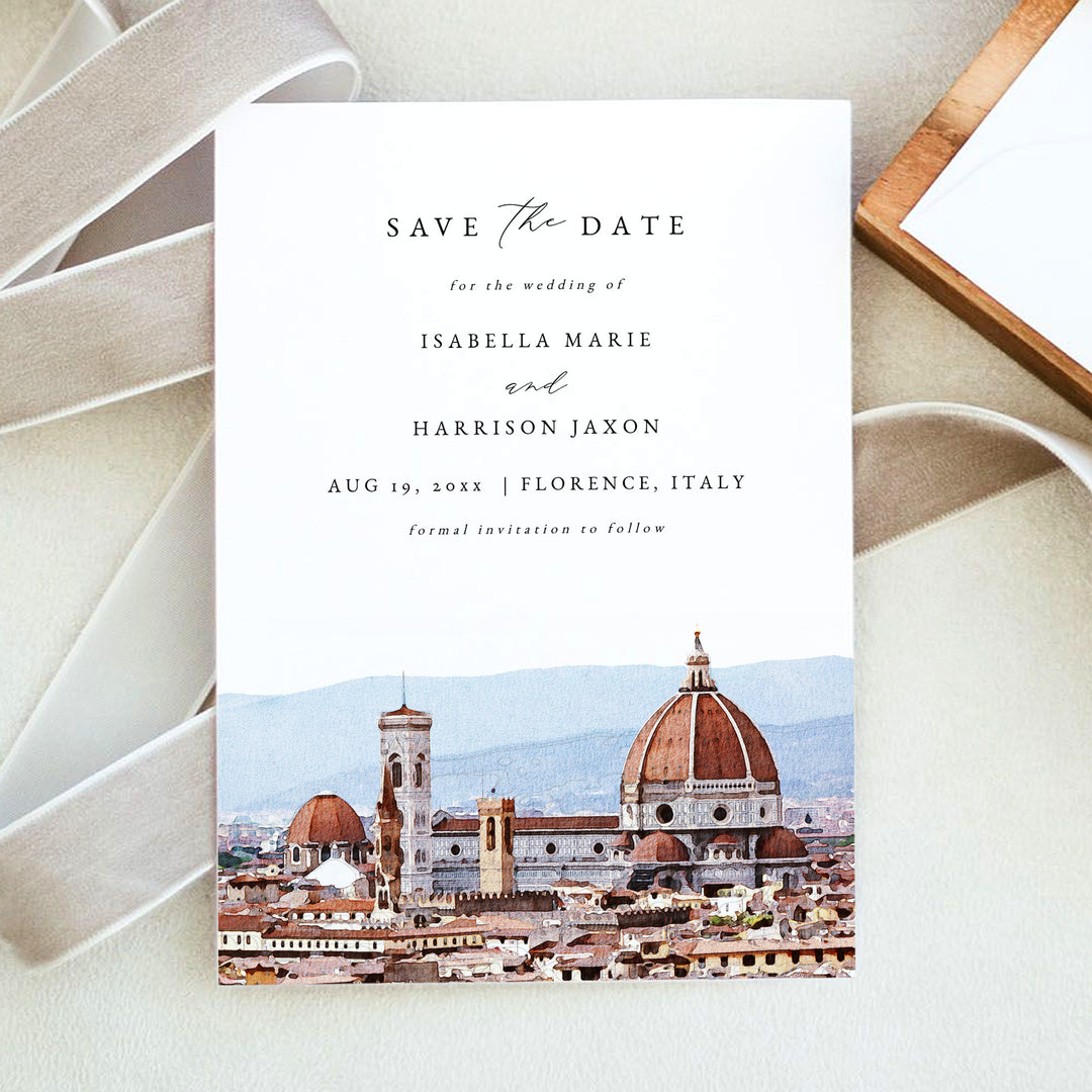 FLORENCE Italy Skyline Watercolor Photo Save the Date Cards