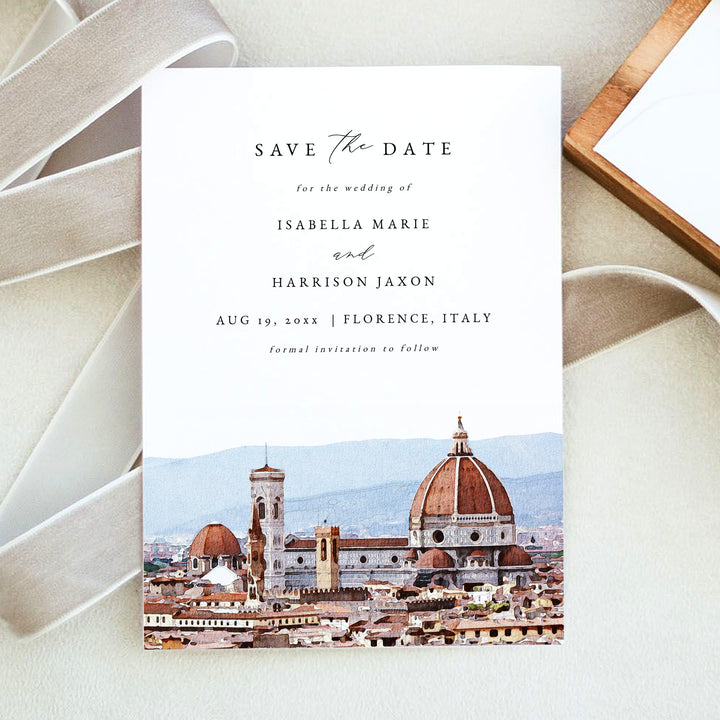 FLORENCE Italy Skyline Watercolor Photo Save the Date Cards