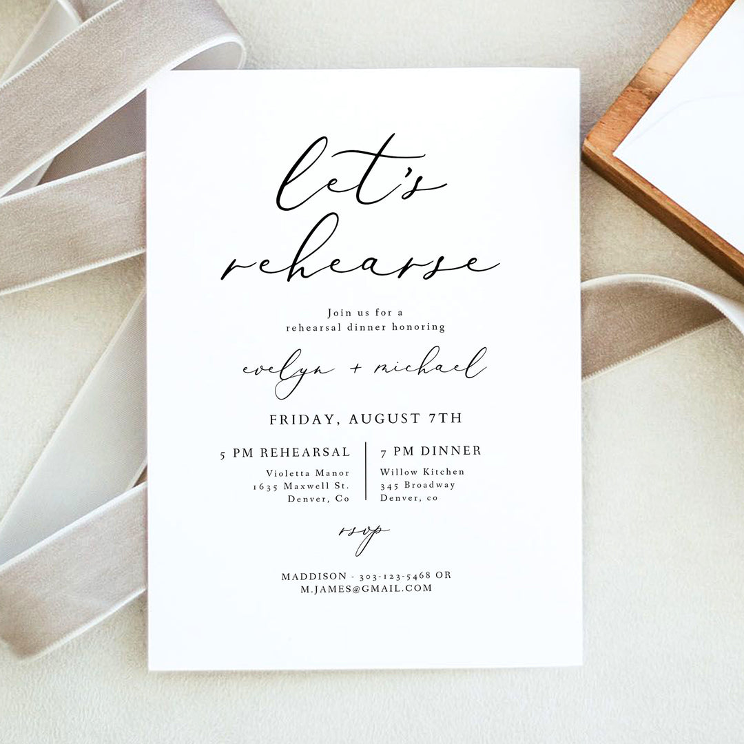 EVELYN Let's Rehearse Simple Wedding Rehearsal Dinner Invitations