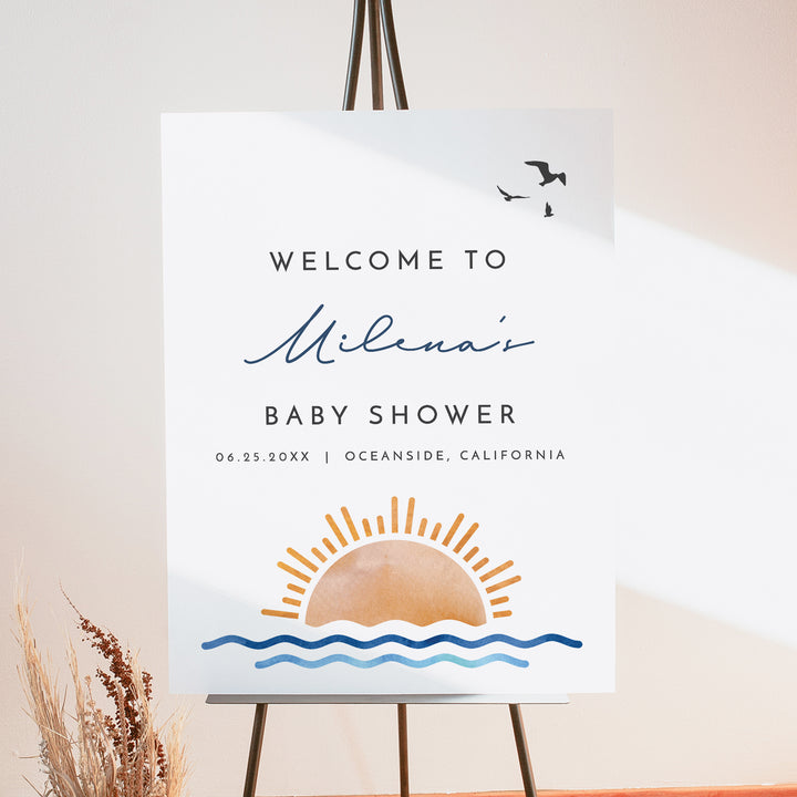 OCEANSIDE Tropical Ocean Baby Shower Welcome Sign Personalized