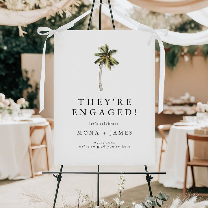 MONA They're Engaged Palm Tree Watercolor Engagement Party Sign