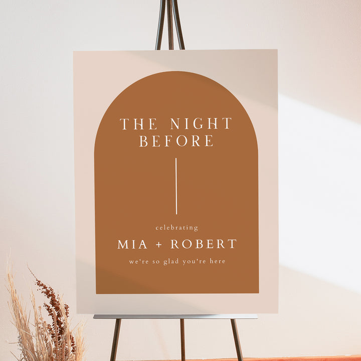 MIA The Night Before Boho Arch Wedding Rehearsal Dinner Sign