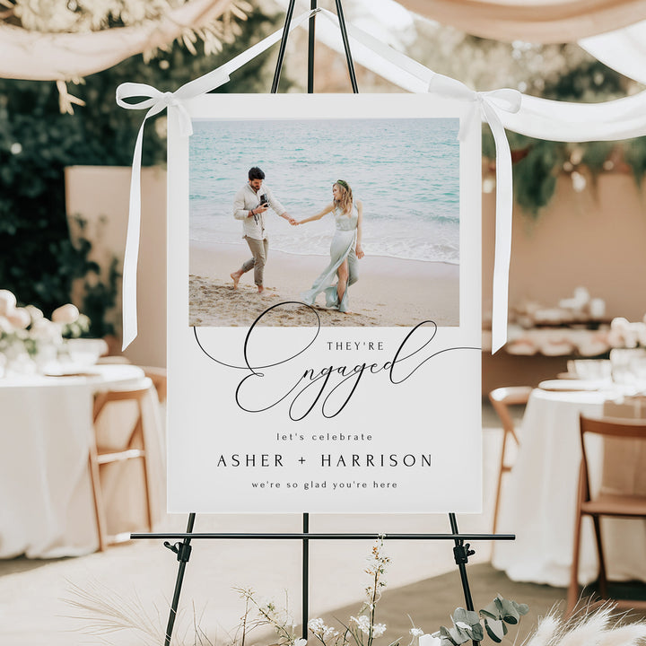 ASHER Elegant They're Engaged Photo Engagement Party Sign