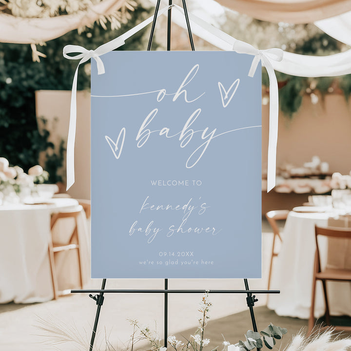 KENNEDY Dusty Blue Oh Baby Boy Baby Shower Welcome Sign