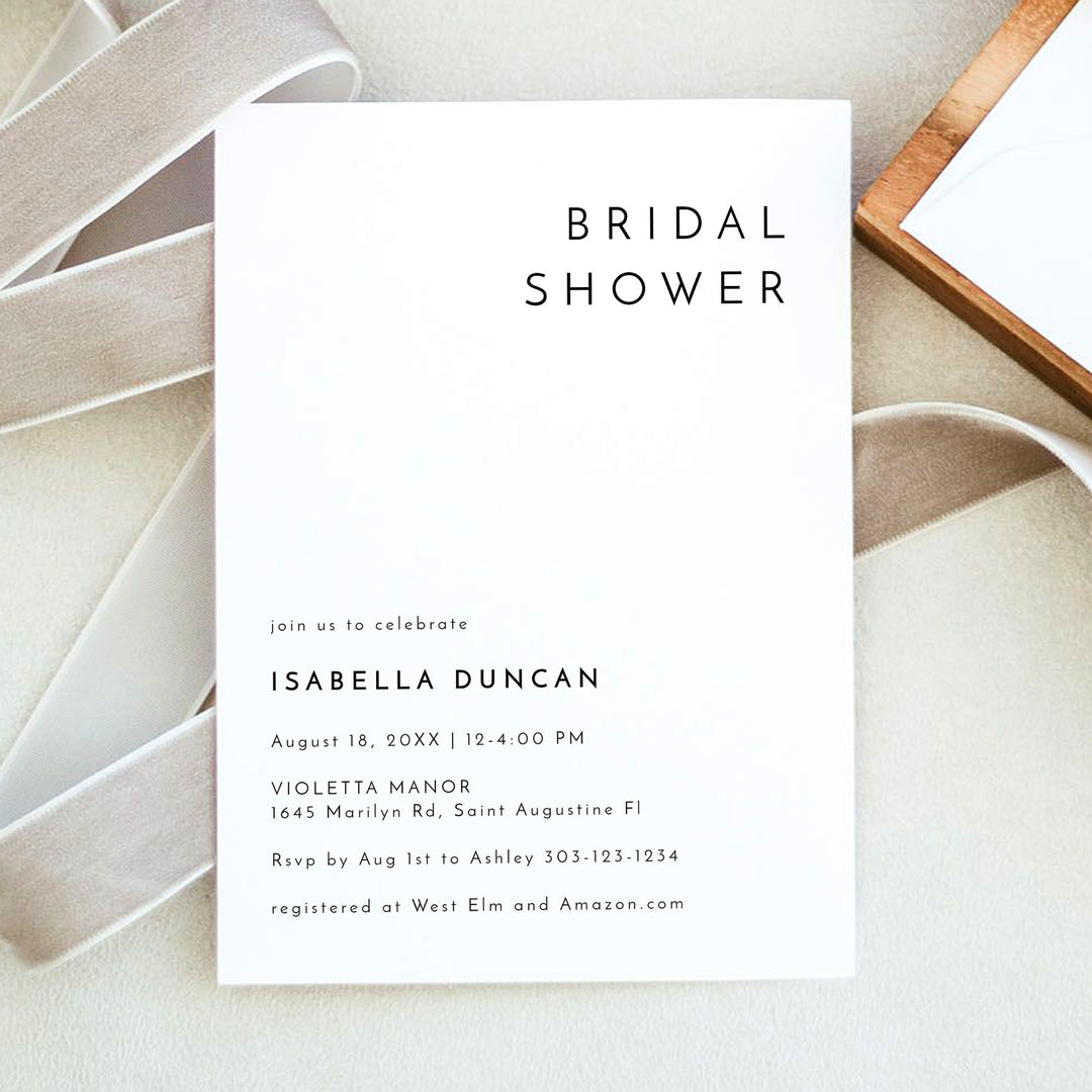 KENNEDY Simple Black and White Bridal Shower Invitation