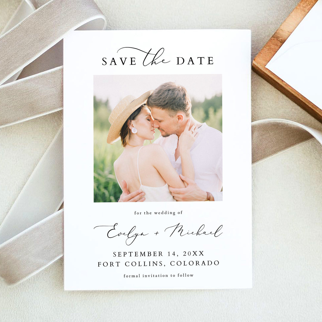 EVELYN Modern Minimalist Engagement Photo Save the Date Cards