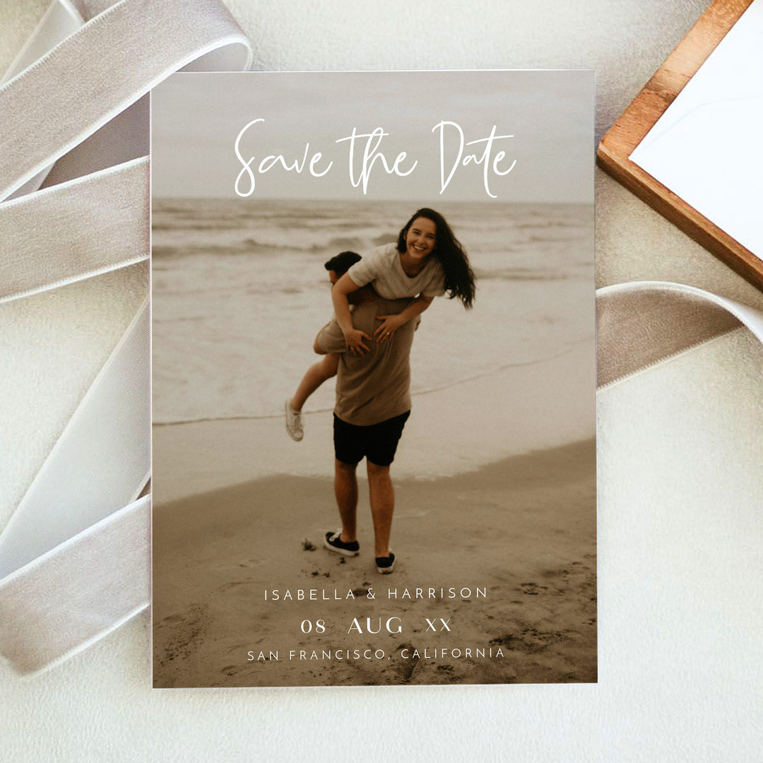 WILLOW Minimalist Editorial Wedding Photo Save the Date Card