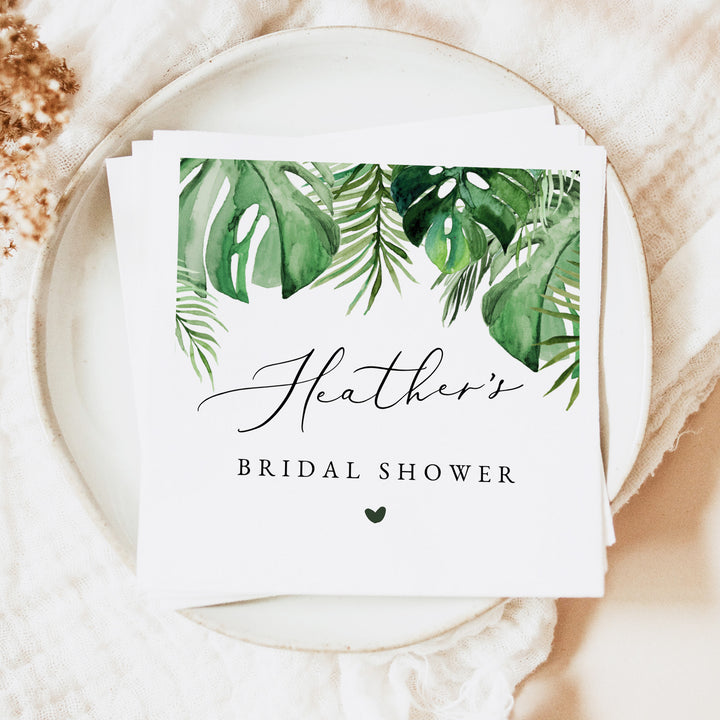 CORA Personalized Tropical Palm Bridal Shower Napkins