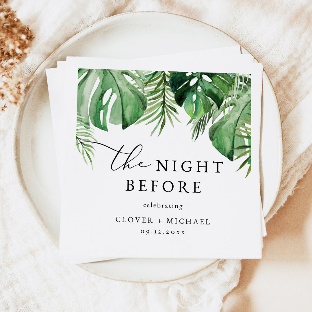 CORA Monstera and Palm Leaf Rehearsal Dinner Napkins